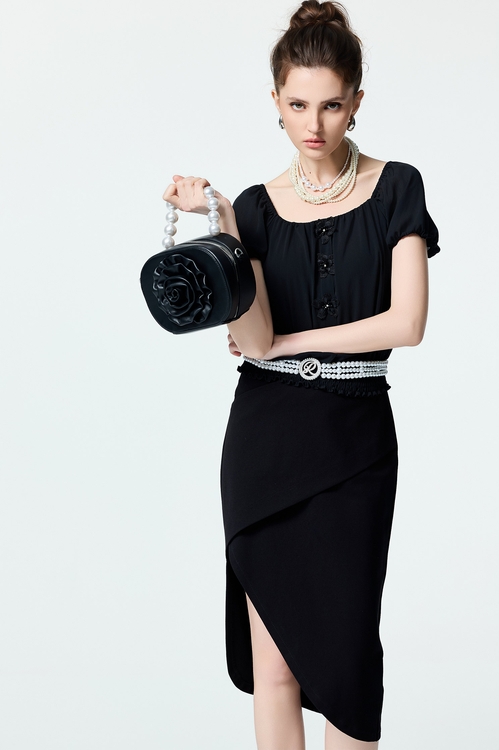 花朵縫飾楊柳雪紡上衣,雪紡上衣