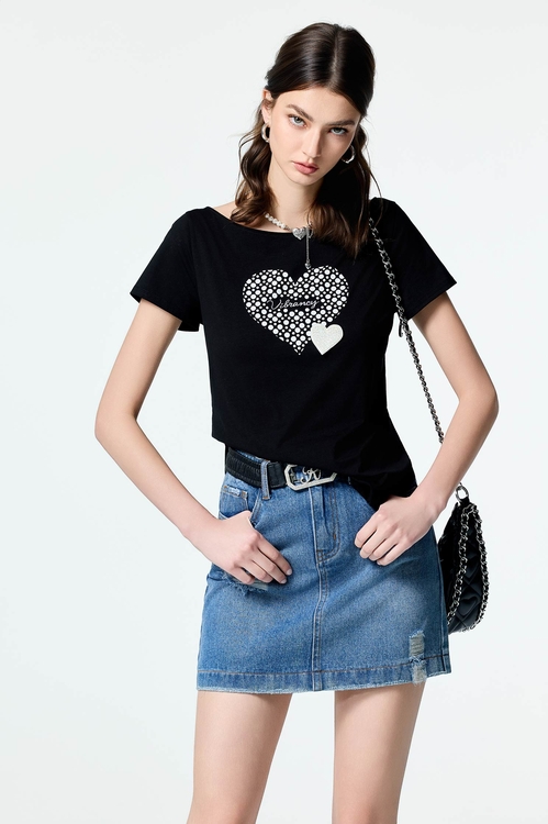 波點愛心不對稱T,波點