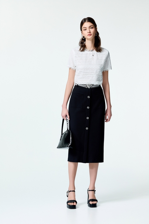 蕾絲拚條紋理上衣,蕾絲上衣