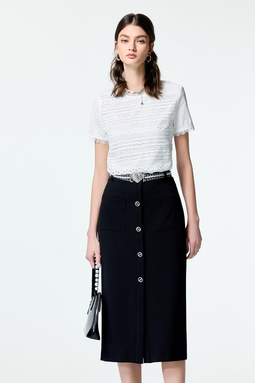 蕾絲拚條紋理上衣,蕾絲上衣