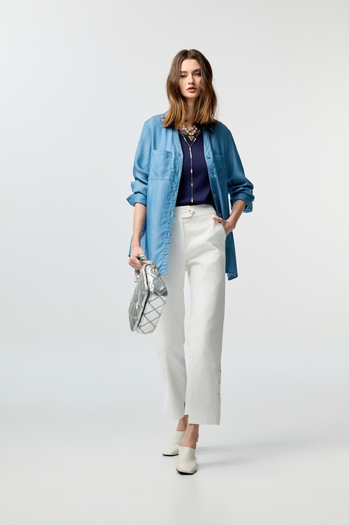 愛心刺繡天絲棉上衣,長版襯衫