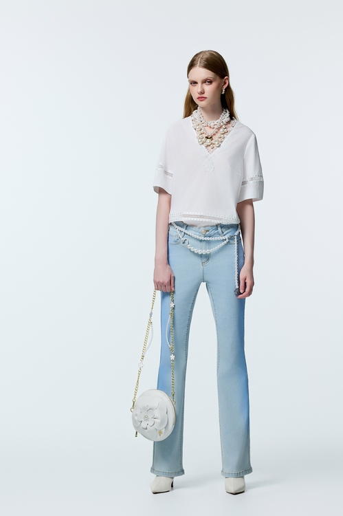 光學白崁蕾絲上衣,蕾絲上衣