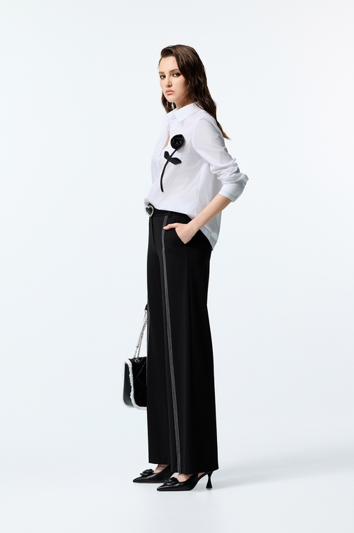 手工立體繞花壓線彈性襯衫,襯衫