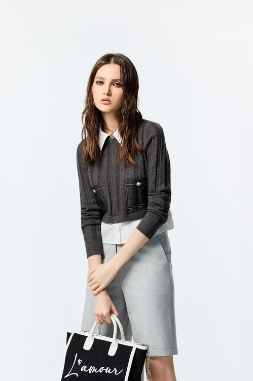 靜謐灰假兩件針織上衣,襯衫