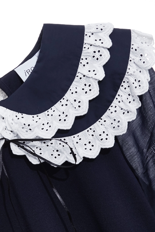 蕾絲領裝飾針織上衣,蕾絲上衣