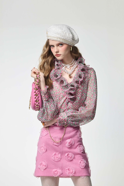 夏日花園印花上衣,雪紡