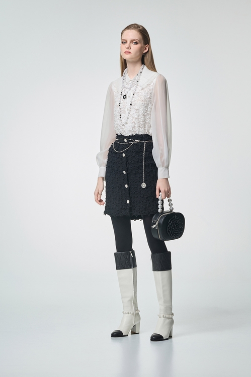 珍珠亮片蕾絲異材拼接上衣,蕾絲上衣