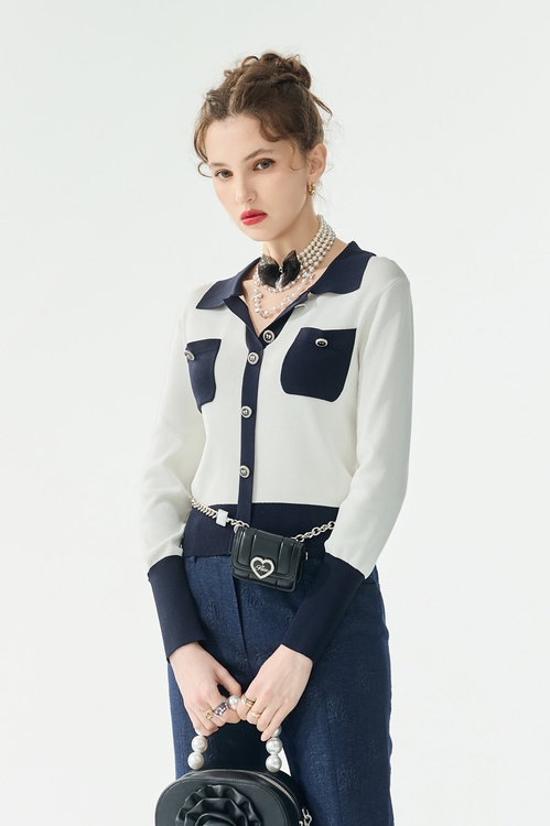 午夜藍配色造型上衣,蝴蝶結