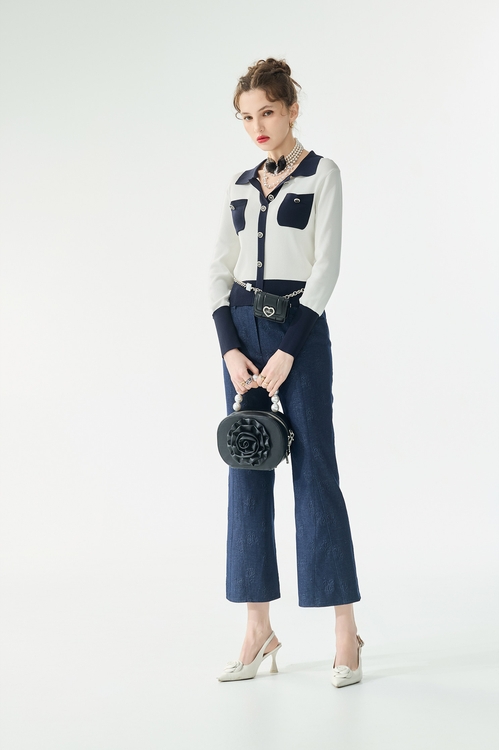 午夜藍配色造型上衣,蝴蝶結