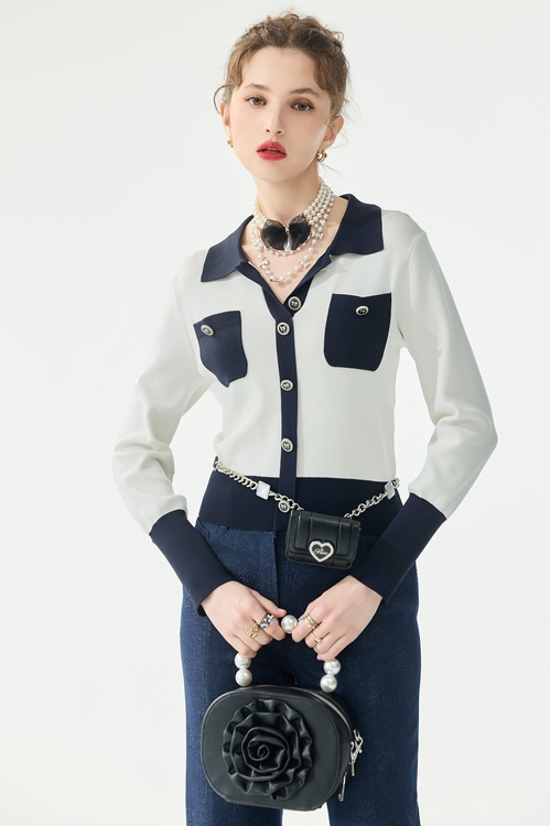 午夜藍配色造型上衣,蝴蝶結