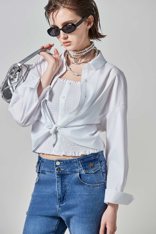 兩件式收腰小背心長袖襯衫,,兩件式收腰小背心長袖襯衫,一般背心,一般背心馬甲,上衣,人氣商品,春夏穿搭,白色上衣,背心