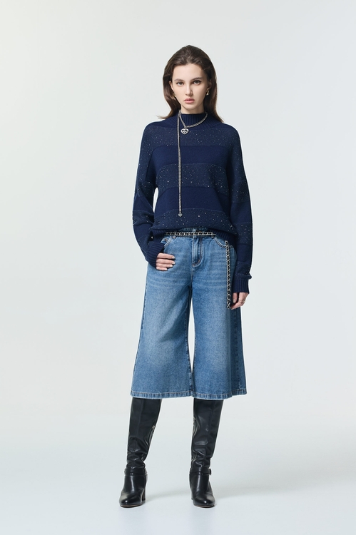 光澤感正反針針織上衣,針織上衣