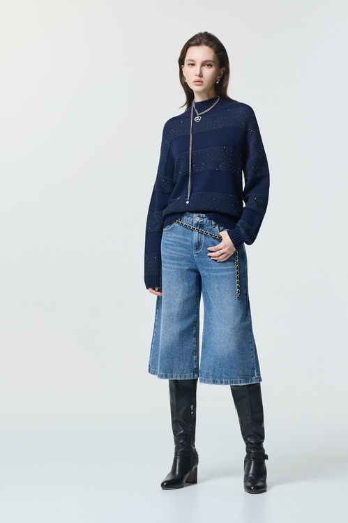 光澤感正反針針織上衣,針織上衣