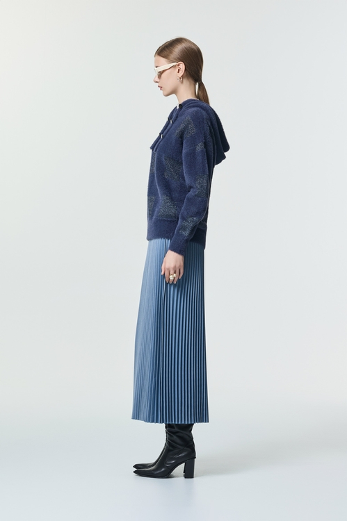 光澤感正反針連帽針織上衣,針織上衣