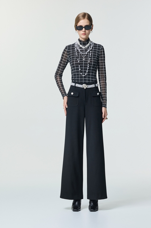 經典黑白格印花彈性襪布內搭,格紋