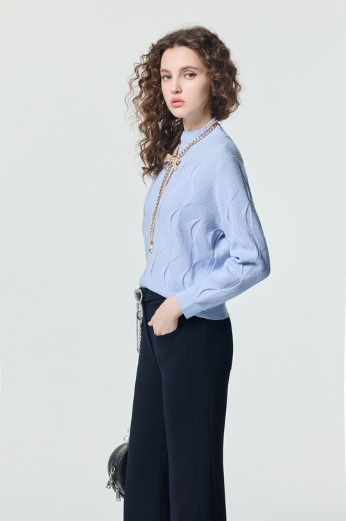 月光石藍幾何波紋針織上衣,針織上衣