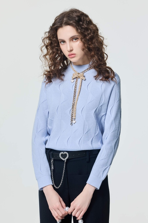 月光石藍幾何波紋針織上衣,針織上衣