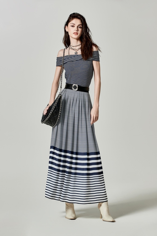 海軍藍白條平口合身上衣,平口上衣