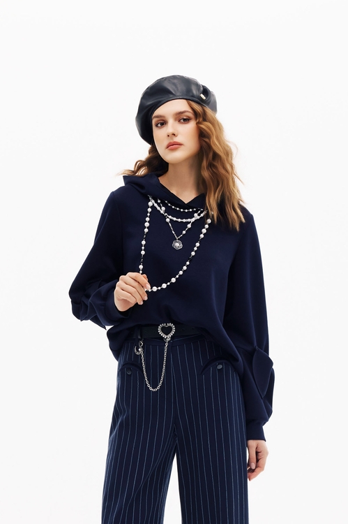 濃厚靛藍蝴蝶結袖上衣,蝴蝶結