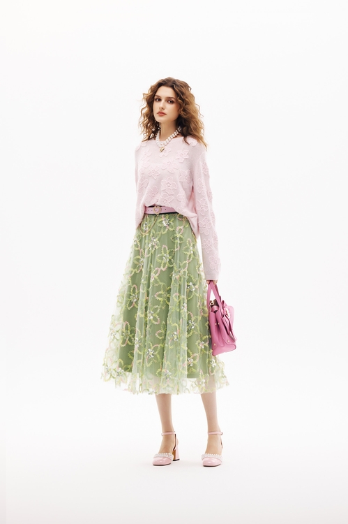 櫻花粉織花針織上衣,針織上衣