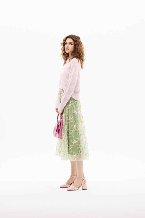 櫻花粉織花針織上衣,針織上衣