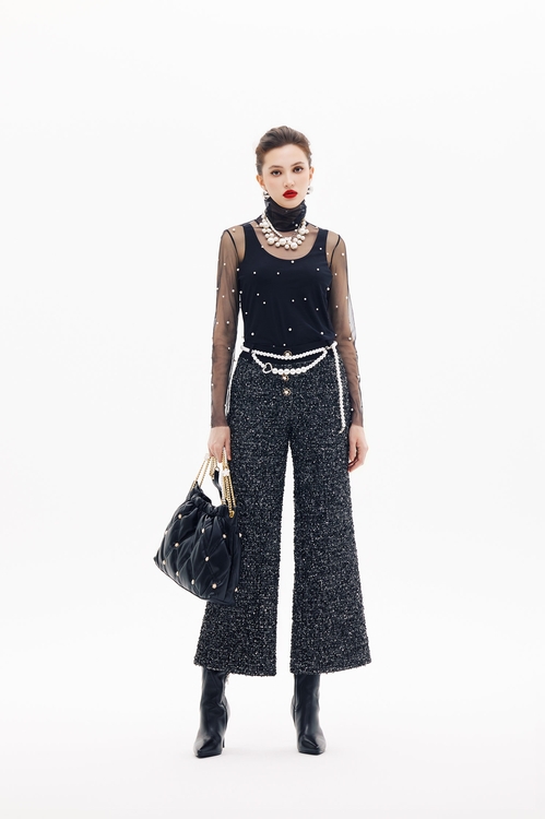 網布珍珠釘飾高領內搭,黑色背心,黑色上衣