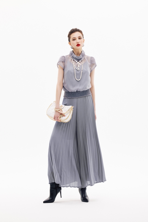 薄暮灰荷葉花苞袖單品,簡約穿搭