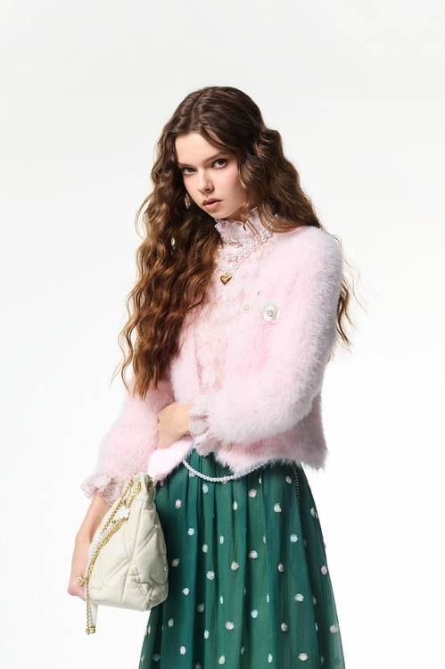 玫瑰石英粉針織外套,小香風外套