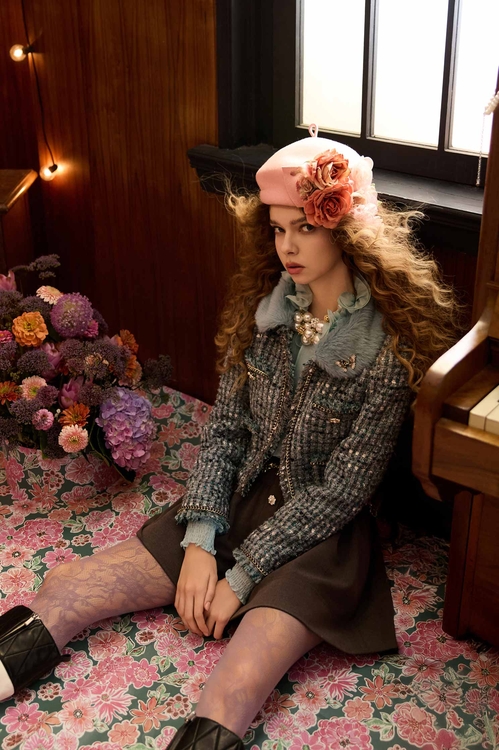 海藍寶石花呢紗外套,小香風外套