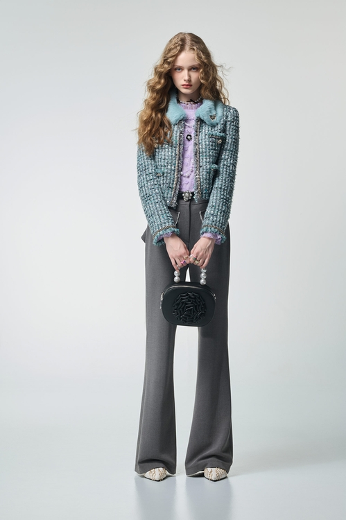 海藍寶石花呢紗外套,小香風外套