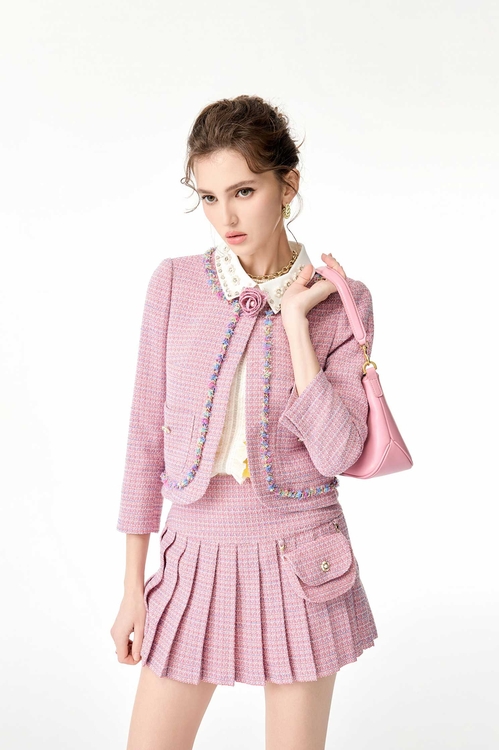 小香風鏈飾奢華粉外套,小香風外套