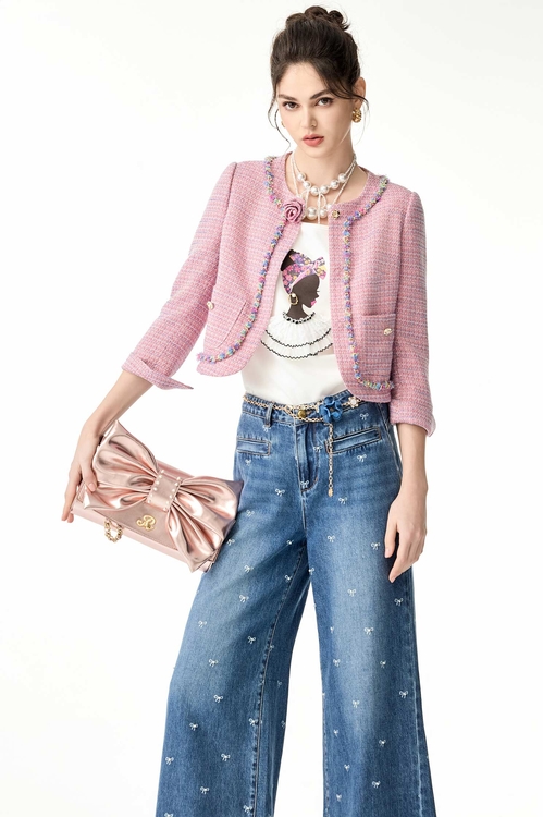 小香風鏈飾奢華粉外套,小香風外套