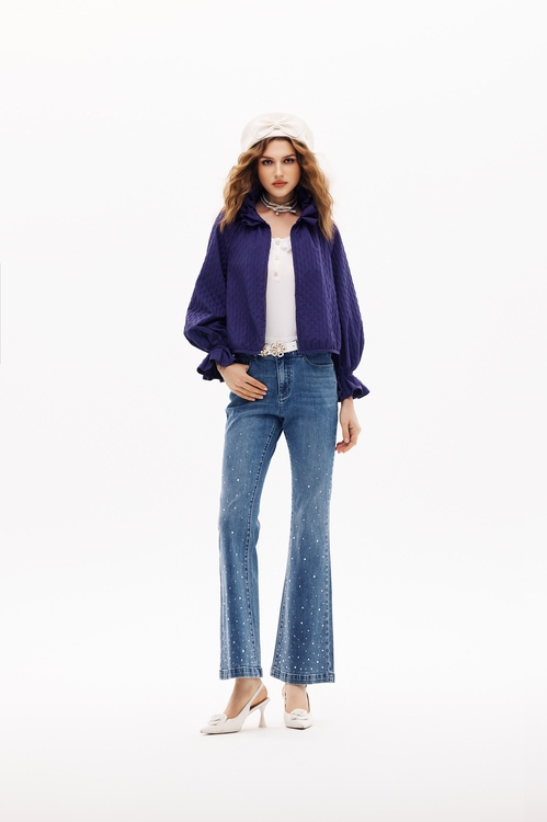 藍紫色立體褶皺外套,時髦成套搭配