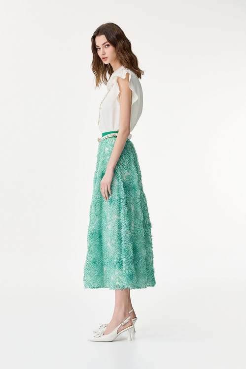 新葉綠格紋長裙,網裙