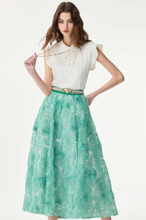 新葉綠格紋長裙,網裙