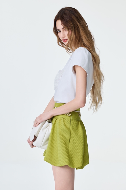 白葡萄綠降落傘裙,網裙