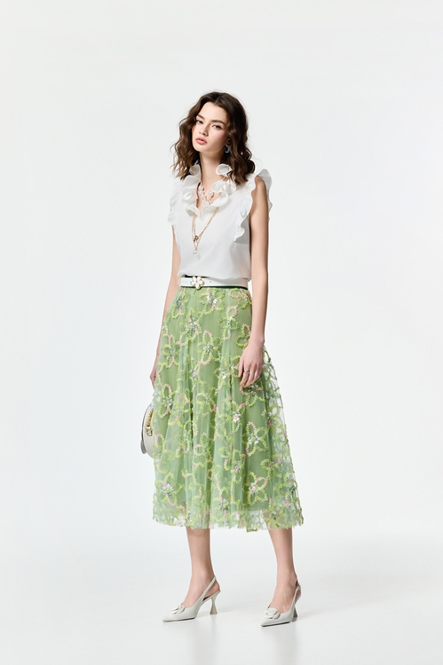 五彩壓花亮片長裙,紗裙