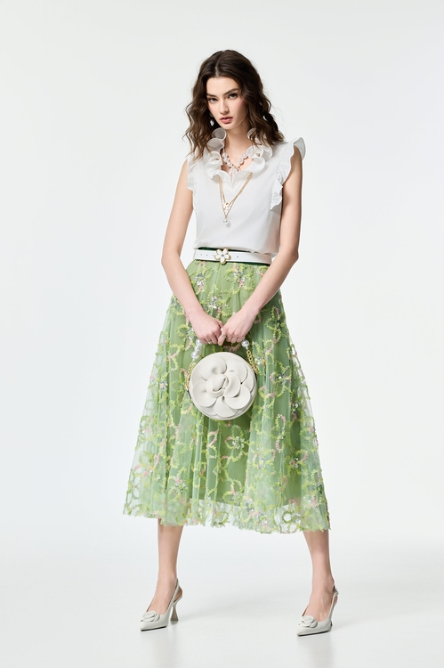 五彩壓花亮片長裙,紗裙