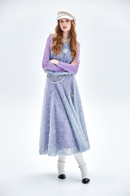 剪花木耳條紋長裙,紗裙