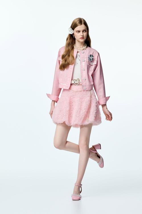 寧靜石英色花朵降落傘裙,網裙