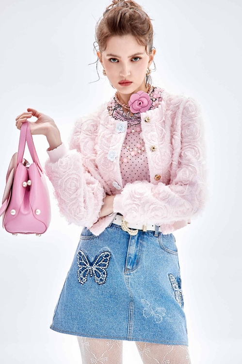 珍珠蝴蝶造型牛仔短裙,牛仔短裙