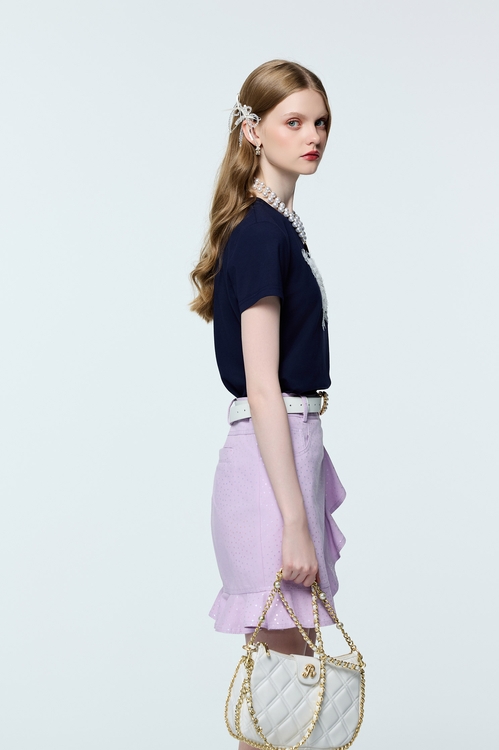 光澤感星星造型短裙,牛仔裙