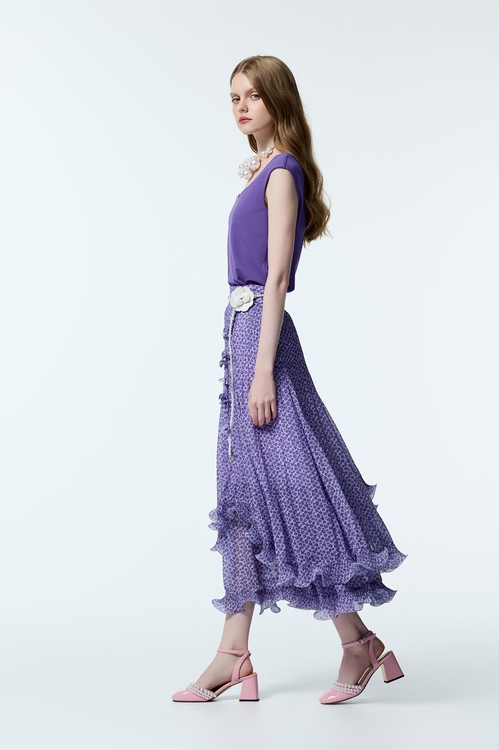 浪漫美人櫻印花雪紡長裙,雪紡裙