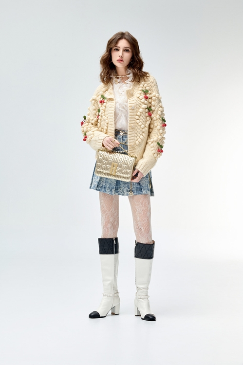 蕾絲刺繡牛仔摺裙,蕾絲裙