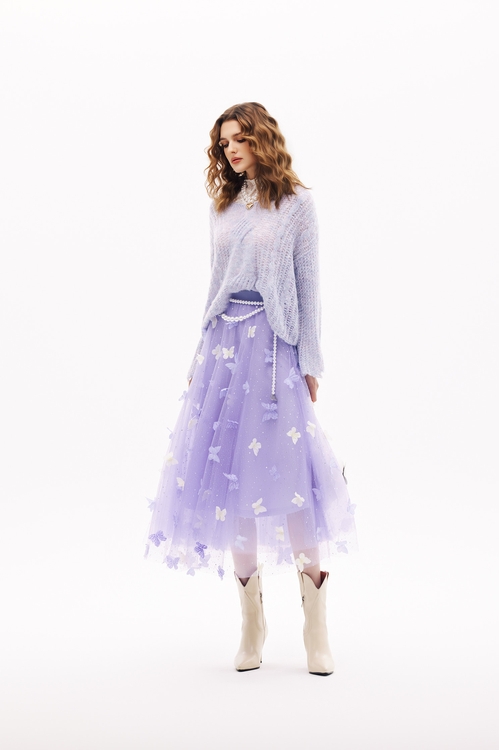 閃亮柔紫色網紗裙,長裙