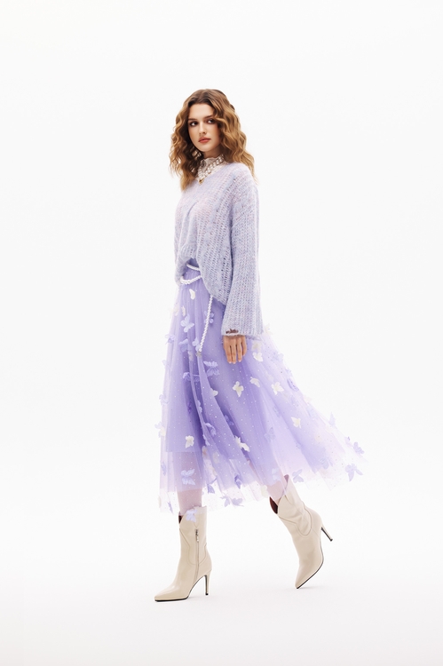 閃亮柔紫色網紗裙,長裙