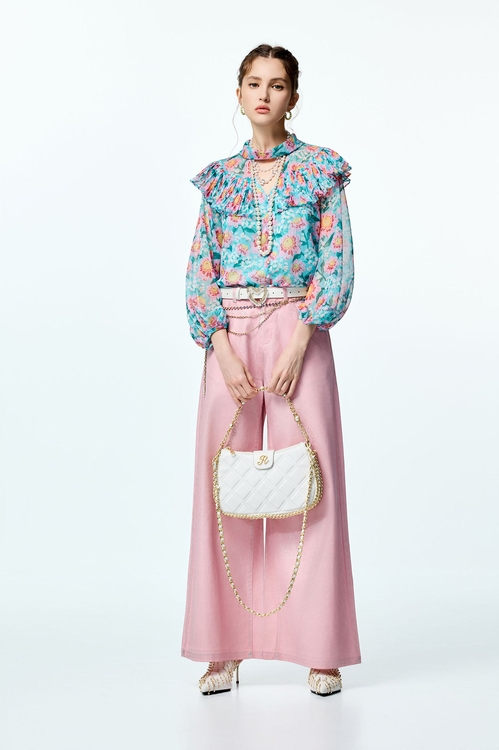 香囊粉覆膜牛仔長褲,褲子