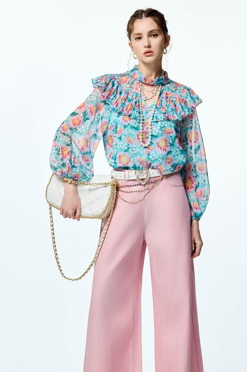 香囊粉覆膜牛仔長褲,褲子