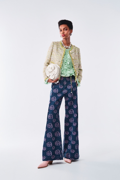 玫瑰花造型牛仔寬褲,褲子