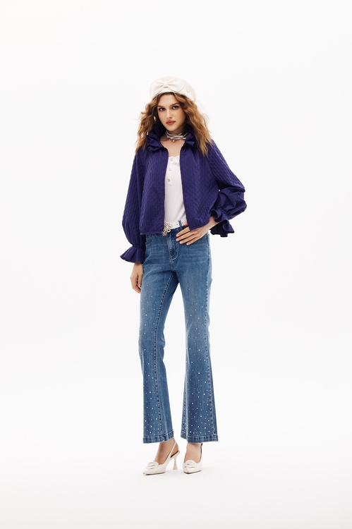 閃亮鑽飾牛仔喇叭身褲,褲子,褲子